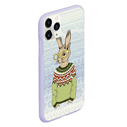 Чехол iPhone 11 Pro матовый Кролик хипстер, цвет: 3D-светло-сиреневый — фото 2