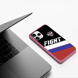 Чехол iPhone 11 Pro матовый Fight Russia, цвет: 3D-малиновый — фото 2