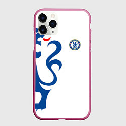 Чехол iPhone 11 Pro матовый FC Chelsea: White Lion, цвет: 3D-малиновый