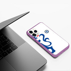 Чехол iPhone 11 Pro матовый FC Chelsea: White Lion, цвет: 3D-фиолетовый — фото 2