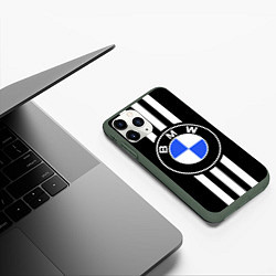 Чехол iPhone 11 Pro матовый BMW: White Strips, цвет: 3D-темно-зеленый — фото 2