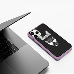 Чехол iPhone 11 Pro матовый Бульдог в черном, цвет: 3D-сиреневый — фото 2