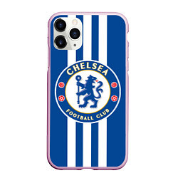Чехол iPhone 11 Pro матовый FC Chelsea: Gold Lines, цвет: 3D-розовый