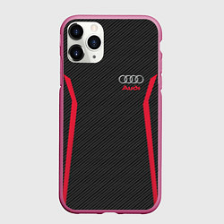 Чехол iPhone 11 Pro матовый Audi: Black Carbon, цвет: 3D-малиновый