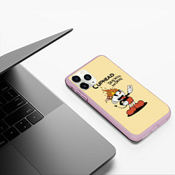 Чехол iPhone 11 Pro матовый Cuphead: Flame Mugman, цвет: 3D-розовый — фото 2