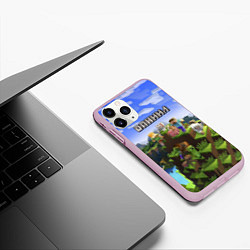Чехол iPhone 11 Pro матовый Майнкрафт: Даниил, цвет: 3D-розовый — фото 2
