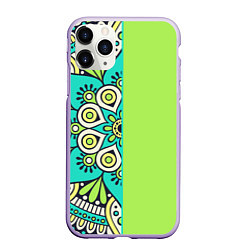 Чехол iPhone 11 Pro матовый Салатовый цветок мандалы, цвет: 3D-светло-сиреневый