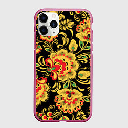 Чехол iPhone 11 Pro матовый Желтая хохлома, цвет: 3D-малиновый