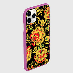 Чехол iPhone 11 Pro матовый Желтая хохлома, цвет: 3D-фиолетовый — фото 2