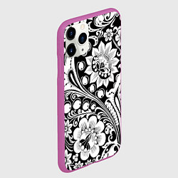 Чехол iPhone 11 Pro матовый Хохлома черно-белая, цвет: 3D-фиолетовый — фото 2