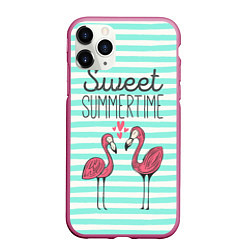 Чехол iPhone 11 Pro матовый Sweet Summer Flamingo, цвет: 3D-малиновый