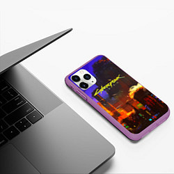 Чехол iPhone 11 Pro матовый Cyberpunk 2077: Night City, цвет: 3D-фиолетовый — фото 2