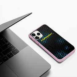 Чехол iPhone 11 Pro матовый Cyberpunk 2077: Blue Carbon, цвет: 3D-розовый — фото 2