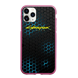 Чехол iPhone 11 Pro матовый Cyberpunk 2077: Blue Carbon, цвет: 3D-малиновый