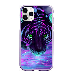 Чехол iPhone 11 Pro матовый Неоновый тигр, цвет: 3D-светло-сиреневый