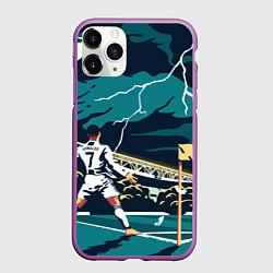 Чехол iPhone 11 Pro матовый Ronaldo lightning, цвет: 3D-фиолетовый