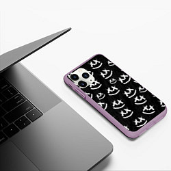 Чехол iPhone 11 Pro матовый Marshmello: Black Pattern, цвет: 3D-сиреневый — фото 2