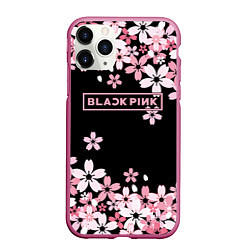 Чехол iPhone 11 Pro матовый Black Pink: Pink Sakura, цвет: 3D-малиновый