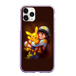 Чехол iPhone 11 Pro матовый Эш и пикачу, цвет: 3D-светло-сиреневый