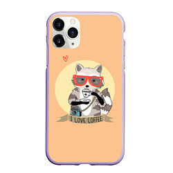 Чехол iPhone 11 Pro матовый Raccoon Love Coffee, цвет: 3D-светло-сиреневый