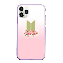 Чехол iPhone 11 Pro матовый BTS: Pink Flowers, цвет: 3D-сиреневый