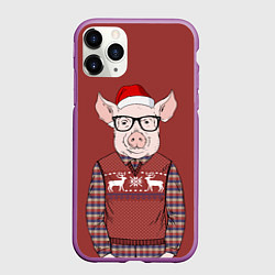 Чехол iPhone 11 Pro матовый New Year: Pink Piggy, цвет: 3D-фиолетовый