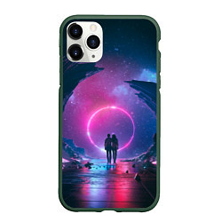 Чехол iPhone 11 Pro матовый Любовь в космосе, цвет: 3D-темно-зеленый