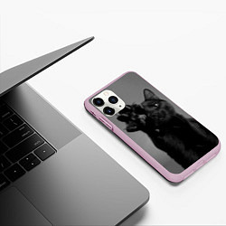 Чехол iPhone 11 Pro матовый Черный котик, цвет: 3D-розовый — фото 2