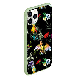 Чехол iPhone 11 Pro матовый Попугаи, цвет: 3D-салатовый — фото 2