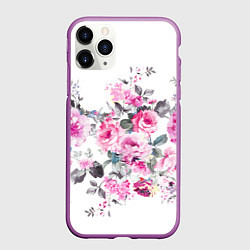 Чехол iPhone 11 Pro матовый Розовые розы, цвет: 3D-фиолетовый