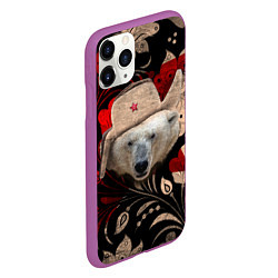 Чехол iPhone 11 Pro матовый Медведь в ушанке, цвет: 3D-фиолетовый — фото 2