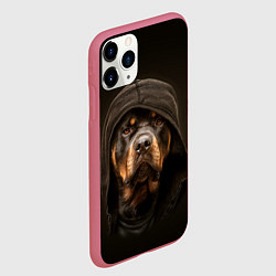 Чехол iPhone 11 Pro матовый Ротвейлер в капюшоне, цвет: 3D-малиновый — фото 2