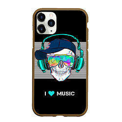 Чехол iPhone 11 Pro матовый I like music - skull, цвет: 3D-коричневый