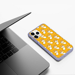 Чехол iPhone 11 Pro матовый Корги паттерн, цвет: 3D-светло-сиреневый — фото 2