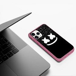 Чехол iPhone 11 Pro матовый Marshmello Black, цвет: 3D-малиновый — фото 2