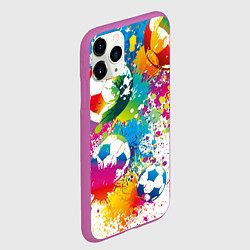 Чехол iPhone 11 Pro матовый Футбольные мячи - красочные брызги, цвет: 3D-фиолетовый — фото 2