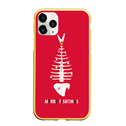 Чехол iPhone 11 Pro матовый Merry Fishtmas, цвет: 3D-желтый