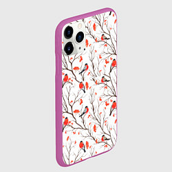 Чехол iPhone 11 Pro матовый Снегири в зимнем лесу, цвет: 3D-фиолетовый — фото 2