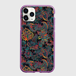 Чехол iPhone 11 Pro матовый Узор пейсли на черном