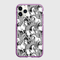 Чехол iPhone 11 Pro матовый Белые лошади - паттерн, цвет: 3D-фиолетовый