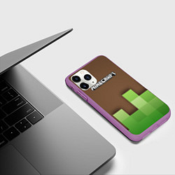 Чехол iPhone 11 Pro матовый Minecraft - Логотип, цвет: 3D-фиолетовый — фото 2