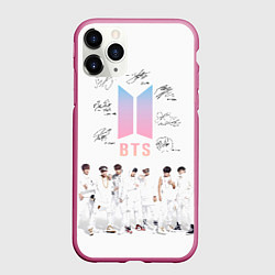 Чехол iPhone 11 Pro матовый BTS белый постер, цвет: 3D-малиновый