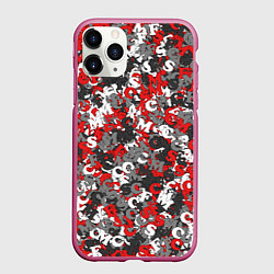 Чехол iPhone 11 Pro матовый Камуфляж с буквами F C S M, цвет: 3D-малиновый