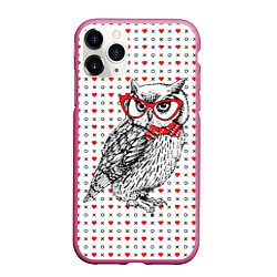 Чехол iPhone 11 Pro матовый Мудрая сова в очках, цвет: 3D-малиновый
