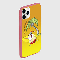 Чехол iPhone 11 Pro матовый Happy New Year - Santa on the beach, цвет: 3D-малиновый — фото 2