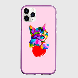 Чехол iPhone 11 Pro матовый Кот, цвет: 3D-фиолетовый
