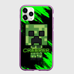 Чехол iPhone 11 Pro матовый MINECRAFT CREEPER, цвет: 3D-фиолетовый