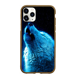 Чехол iPhone 11 Pro матовый Волк воет на луну, цвет: 3D-коричневый
