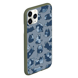 Чехол iPhone 11 Pro матовый Камуфляж с котиками серо-голубой, цвет: 3D-темно-зеленый — фото 2