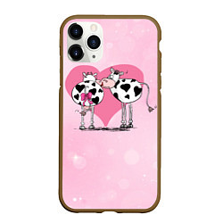Чехол iPhone 11 Pro матовый Влюбленные коровы, цвет: 3D-коричневый